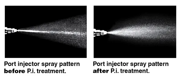 Port injector spray patterns before and after AMSOIL P.i. treatment
